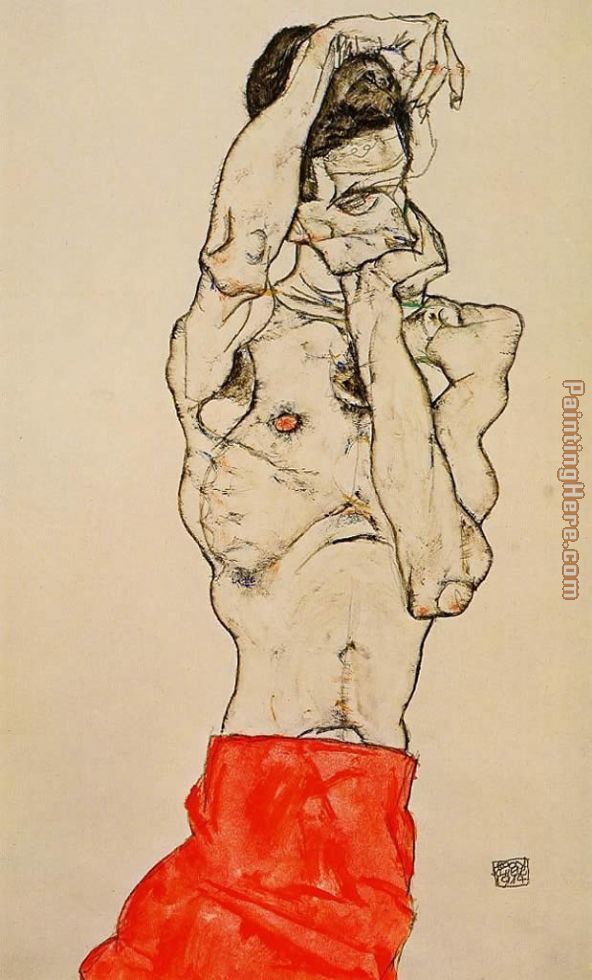 Egon Schiele Standing Male Nude with a Red Loincloth